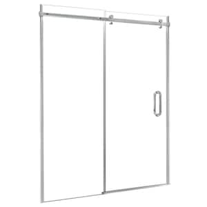 Marina 48 in. W x 76 in. H Sliding Semi-Frameless Shower Door Enclosure in Silver with Clear Glass