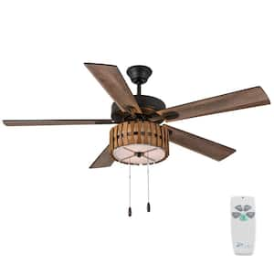 52 in. Indoor Oil Rubbed Bronze Max Mid-Century Modern Style Ceiling Fan with Light Kit