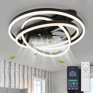 Becca 24 in. DIY Shade LED Indoor Black Smart APP Control Modern Flush Mount Ceiling Fan with Light, Remote Included
