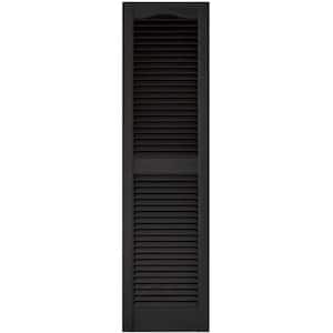 15 in. x 55 in. Louvered Vinyl Exterior Shutters Pair in #002 Black