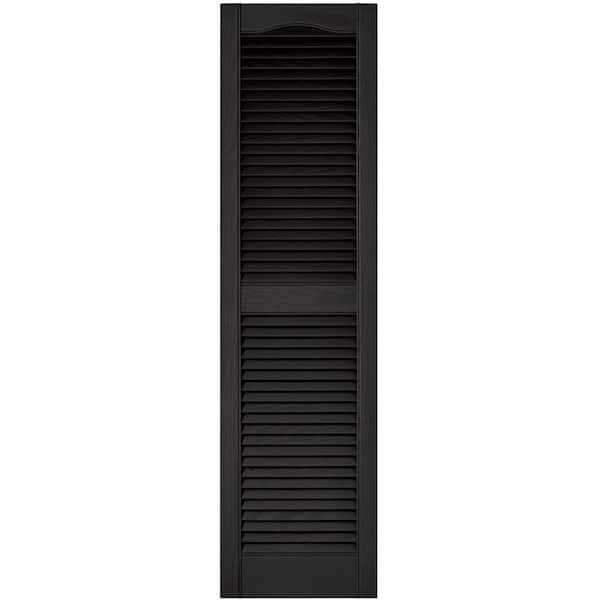 Builders Edge 15 in. x 55 in. Louvered Vinyl Exterior Shutters Pair in #002 Black