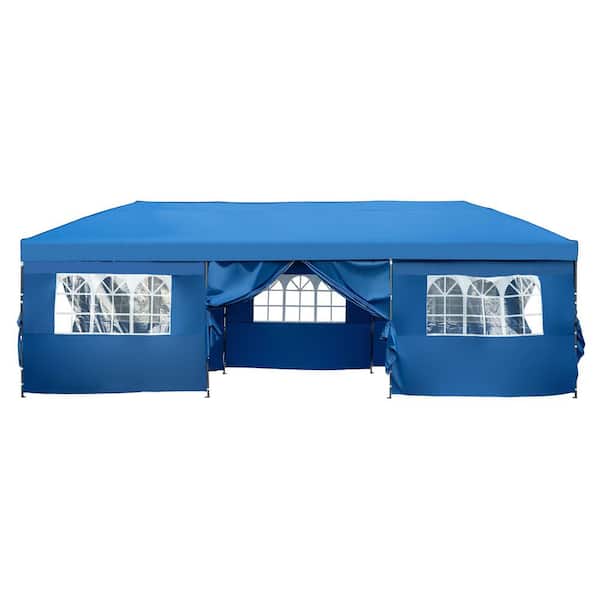 10 ft. x 30 ft. Blue Pop Up Canopy with Sidewalls, Wheeled Bag
