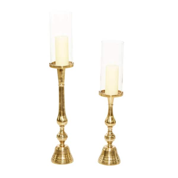 Litton Lane Gold Aluminum Hurricane Lamp (Set of 2) 90272 - The Home Depot