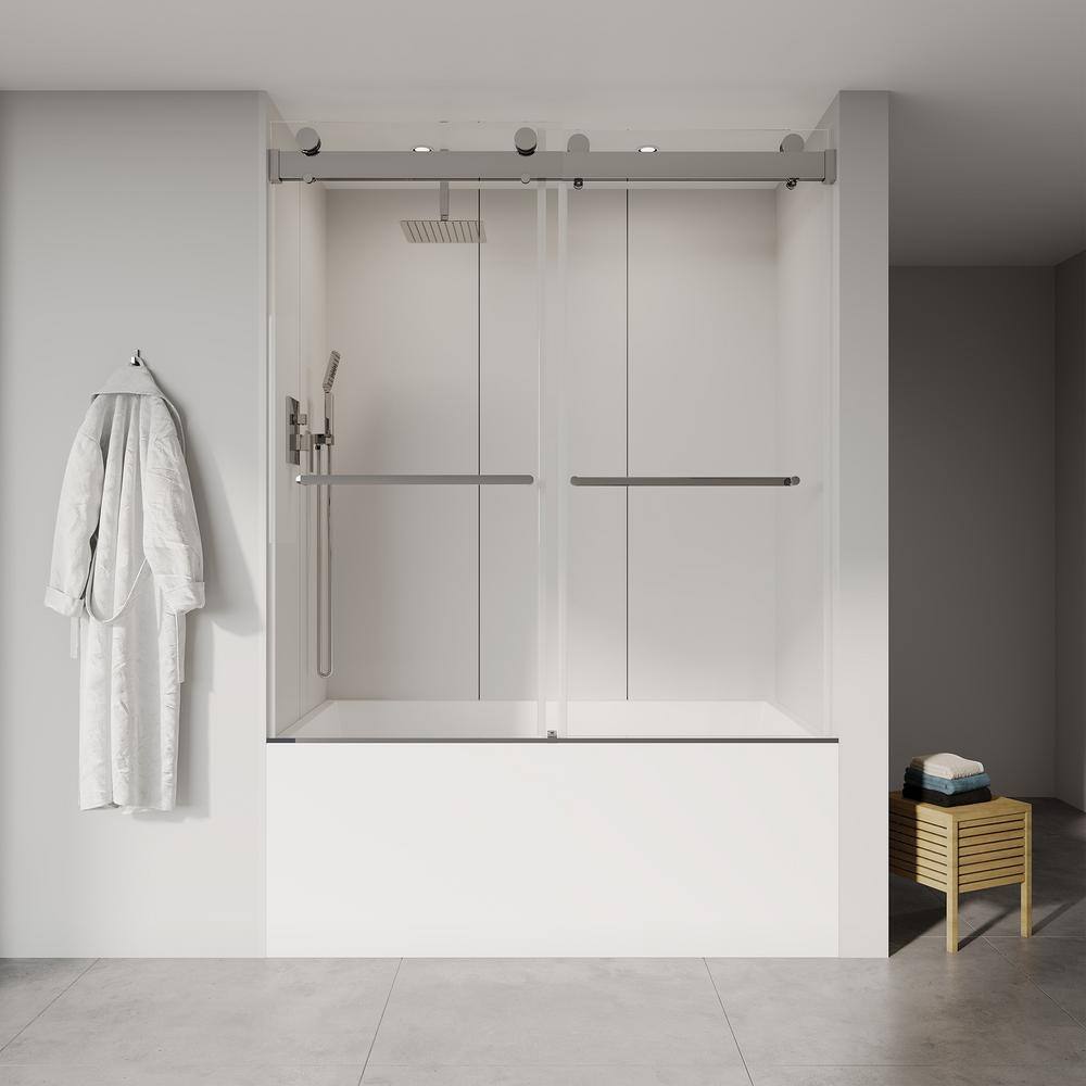 60'' Chrome Frameless Sliding Tub Door with Clear Glass