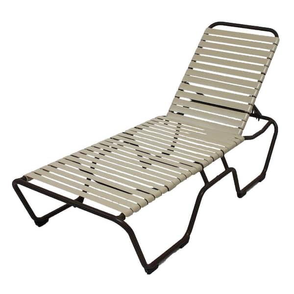 Unbranded Marco Island Dark Cafe Brown Commercial Grade Aluminum Vinyl Strap Outdoor Chaise Lounge in Putty (2-Pack)