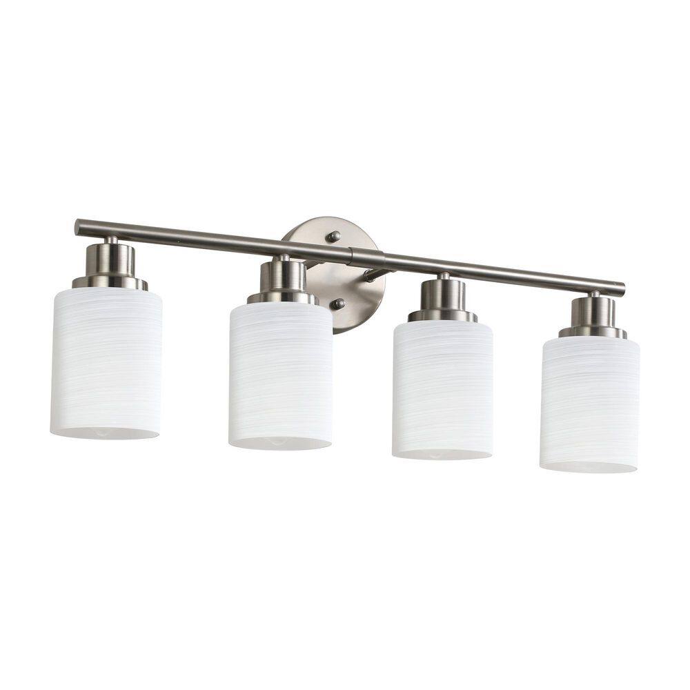 24.4 in. 4-Light Nickel Bathroom Vanity Light Contemporary Wall Sconce with Frosted White Glass Shades price history on PriceWatchPro