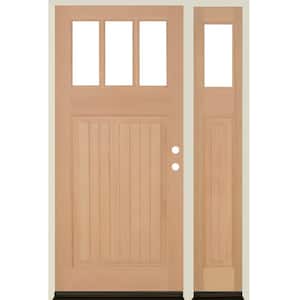 50 in. x 80 in. Craftsman V Groove LH 1/4 Lite Clear Glass Unfinished Douglas Fir Prehung Front Door with RSL