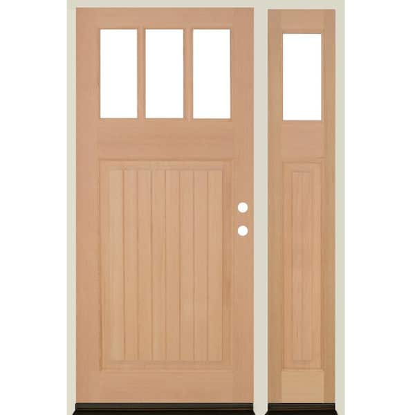 Krosswood Doors 50 in. x 80 in. Craftsman V Groove LH 1/4 Lite Clear Glass Unfinished Douglas Fir Prehung Front Door with RSL