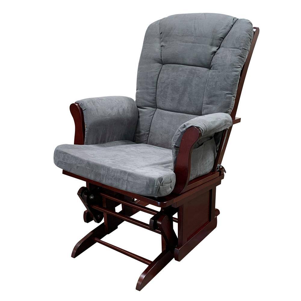 Cherry & Gray Microfiber Glider Chair with Ottoman