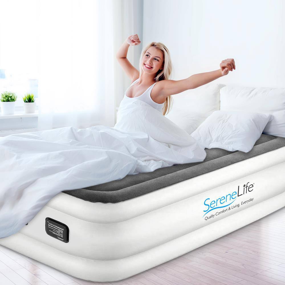18'' Gray Twin Raised Air Mattress with Built-in Pump