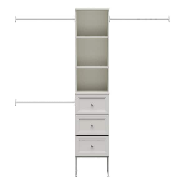 Westport 17 in. W x 83.25 in. H White Laminate Board Traditional Closet System Tower w/3-Drawers and Satin Nickle Knobs