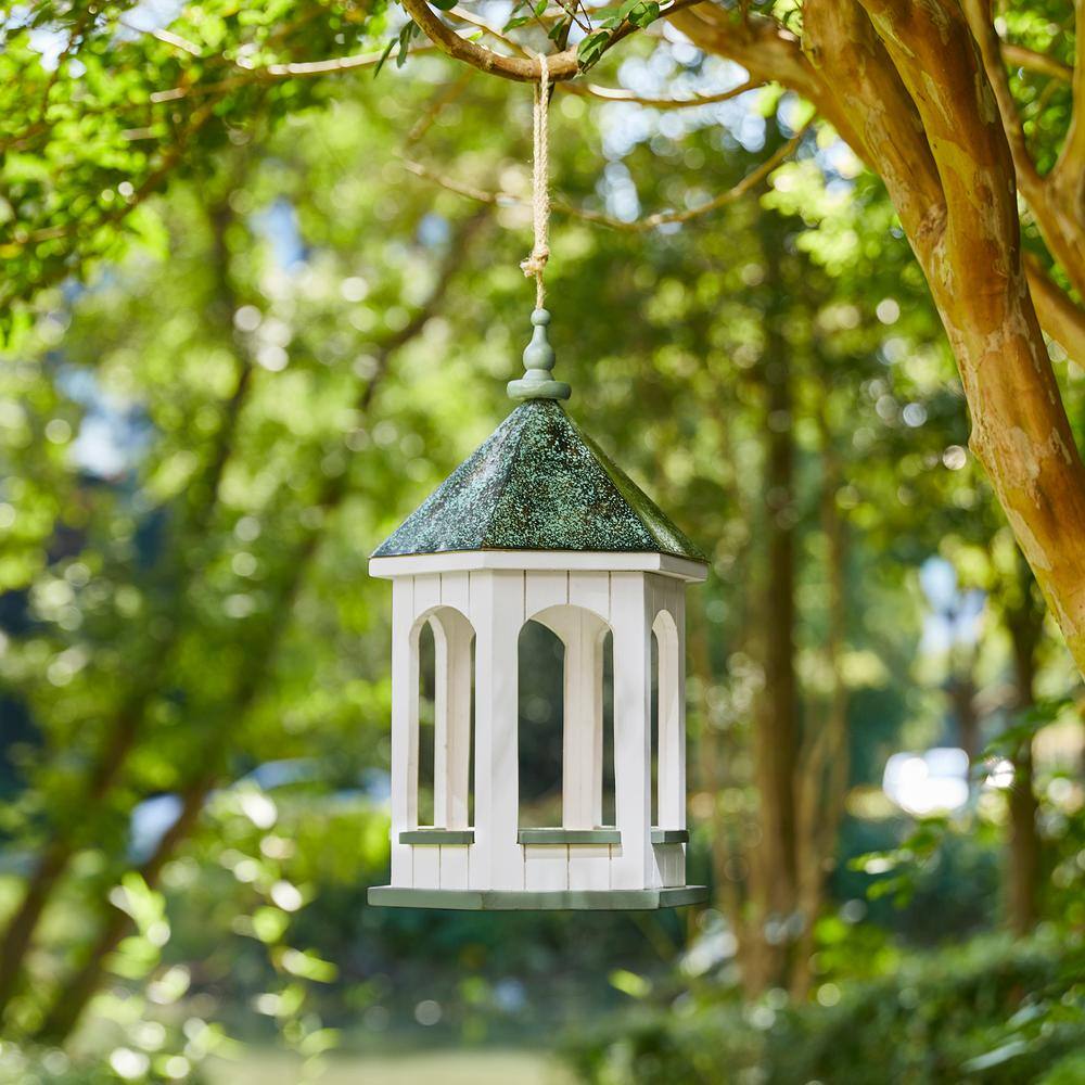 Large Hanging Gazebo Bird Feeder with Patina Metal Roof
