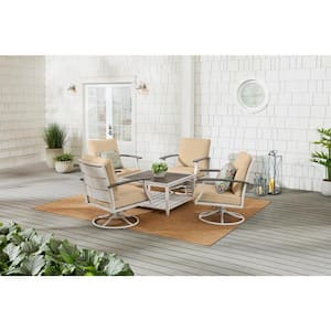 Marina Point 5-Piece White Steel Motion Outdoor Patio Conversation Seating Set with Sunbrella Beige Cushions