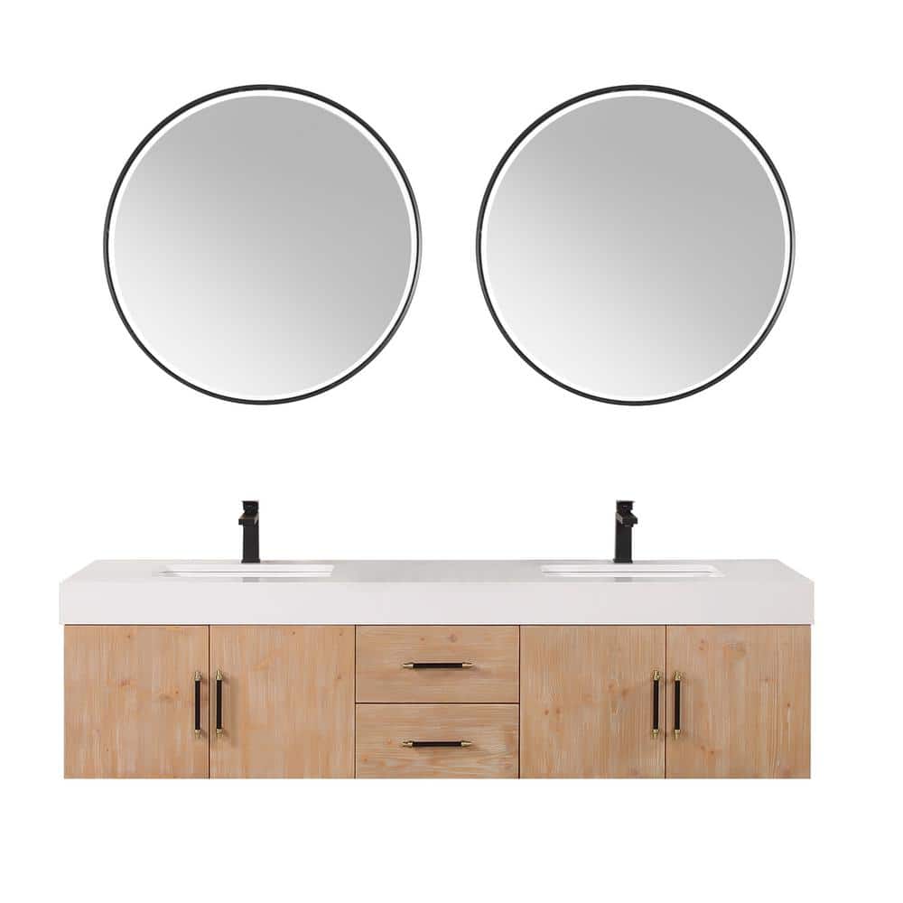 Corchia 72 in. W x 22 in. D x 19 in. H Double Sink Bath Vanity in Light Brown with White Composite Stone Top and Mirror price history on PriceWatchPro