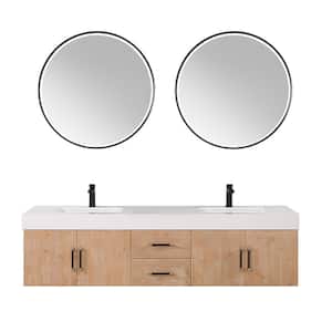 Corchia 72 in. W x 22 in. D x 19 in. H Double Sink Bath Vanity in Light Brown with White Composite Stone Top and Mirror