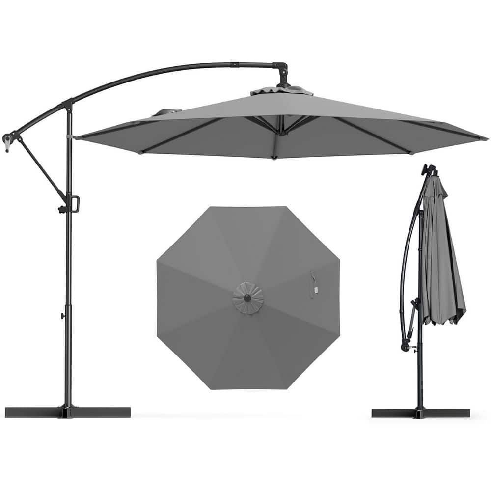 10 ft. Patio Cantilever Umbrella in Gray with Stand Outdoor Tilt Umbrella with Crossed Stand price history on PriceWatchPro
