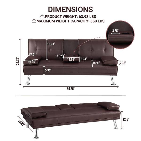 MAYKOOSH 66 in Espresso Futon Sofa Mattress Faux Leather MAYKOOSH 66 in Espresso Futon Sofa Mattress Faux Leather