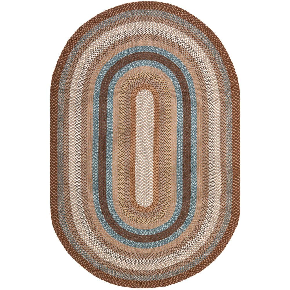 Braided Brown/Multi  6 ft. x 8 ft. Machine Washable Border Geometric Oval Area Rug