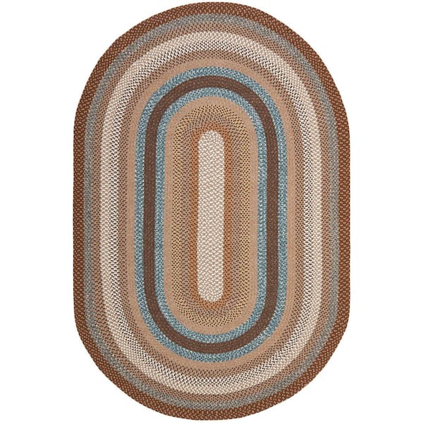 Braided Brown/Multi 7 ft. x 10 ft. Machine Washable Border Geometric Oval Area Rug