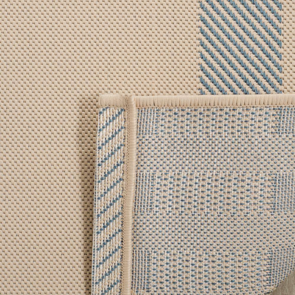 Beige and Blue Plaid Indoor/Outdoor Synthetic Rug