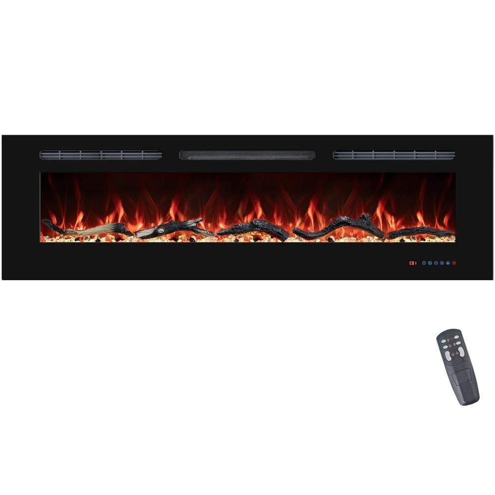 74 in. Electric Fireplace Inserts, Wall Mounted with 13 Flame Colors, Thermostat in Black -  Prismaster ...keeps your home stylish, PT03EF74R