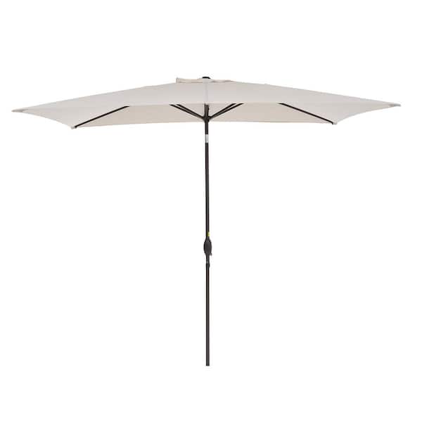 WELLFOR 10 ft. x 6.5 ft. Rectangular Market Patio Umbrella with Push Button Tilt and Crank Lift in Beige