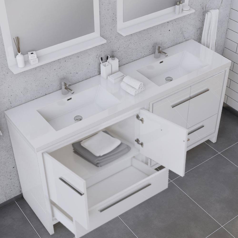Alya 72" White MDF Double Sink Freestanding Bathroom Vanity