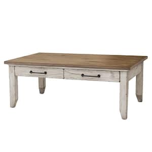 Bear 48 in. Rustic Ivory/Honey Large Rectangle Wood Coffee Table with Drawers