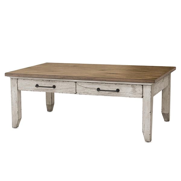 Steve Silver Bear 48 in. Rustic Ivory/Honey Large Rectangle Wood Coffee Table with Drawers