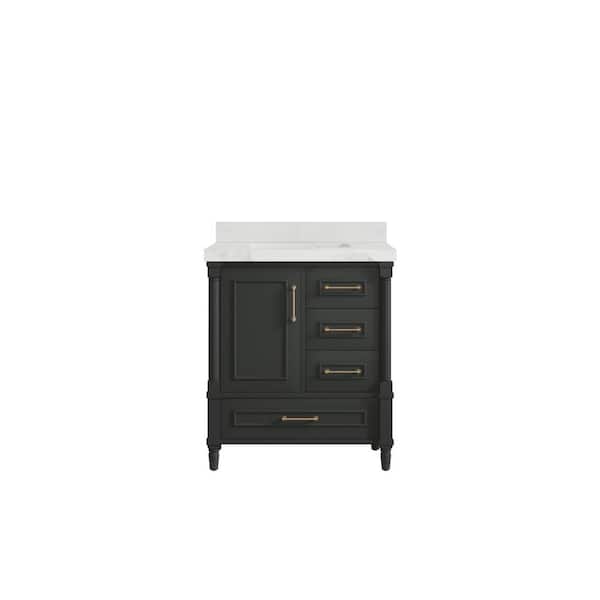 Willow Collections Hudson 30 in. Single Sink Freestanding Black Top Bath Vanity with Calacatta Nuvo Qt. Top Unassembled