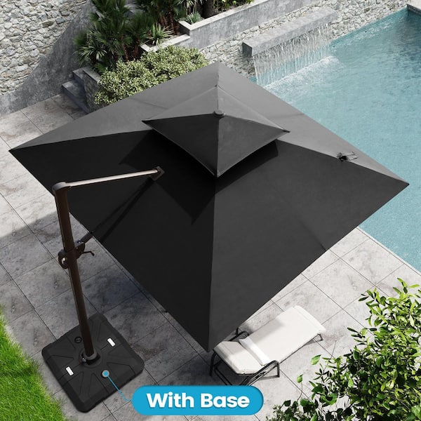 10 ft. x 10 ft. Double Top Cantilever Patio Umbrella in Black with 260 lbs. Base Stand