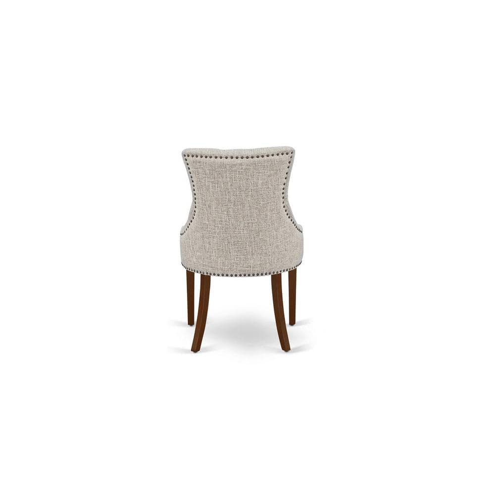 Beige Linen and Mahogany Wood Parsons Side Chair Set