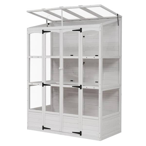 Zeus & Ruta 57.9 in. W x 29.1 in. D x 78.1 in. H Wooden Greenhouse with 4 Independent Skylights and 2 Folding Middle Shelves