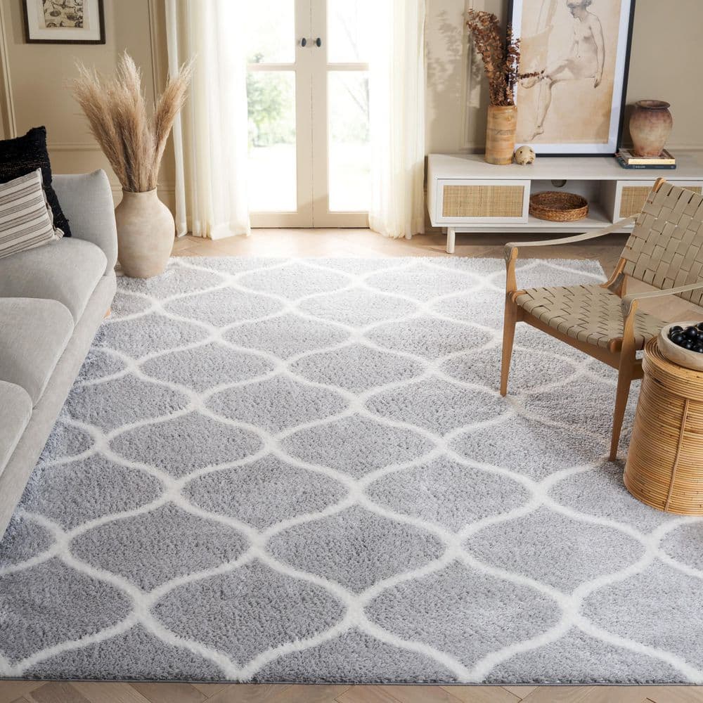 Tahoe Shag 7 ft. x 7 ft. Light Gray/White Trellis Modern Square Area Rug price history on PriceWatchPro