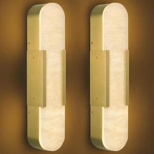YUYI 19.8 in. 1-Light Alabaster Gold LED Wall Sconce, Natural Marble Wall Light for Living Room, Bedroom, Hallway(Set of 2)