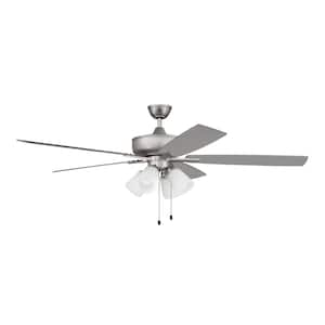 Super Pro-114 60 in. Indoor Dual Mount Brushed Satin Nickel Ceiling Fan with 4-Light White Glass LED Light Kit