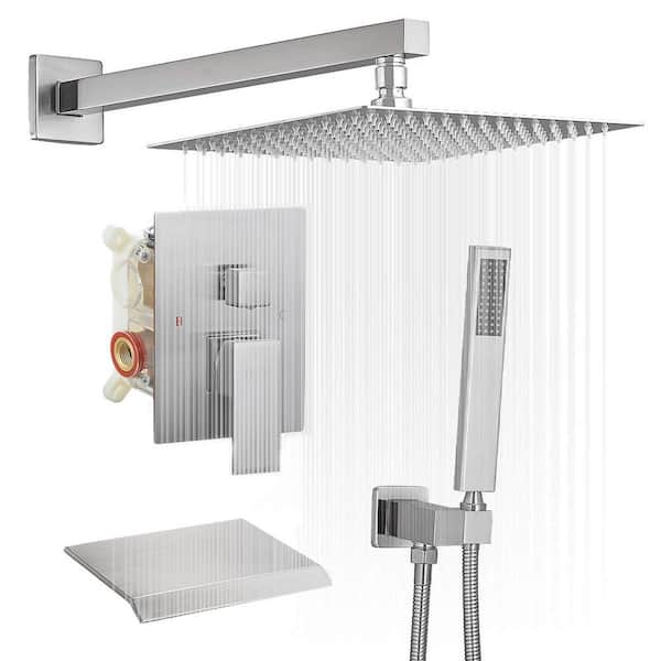 BWE 3-Spray Patterns With 2.5 GPM 12 in. Showerhead Wall Mounted Dual Shower Heads With Valve in Brushed Nickel