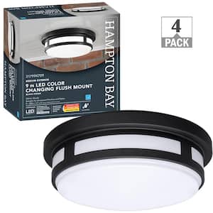 9 in. Round Black Indoor Outdoor LED Flush Mount Ceiling Light Adjustable CCT 600 Lumens Wet Rated (4-Pack)