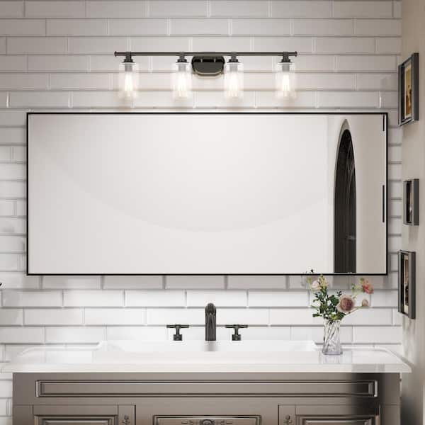 72 in. W x 32 in. H Rectangular Aluminum Framed Wall Bathroom Vanity Mirror in Black
