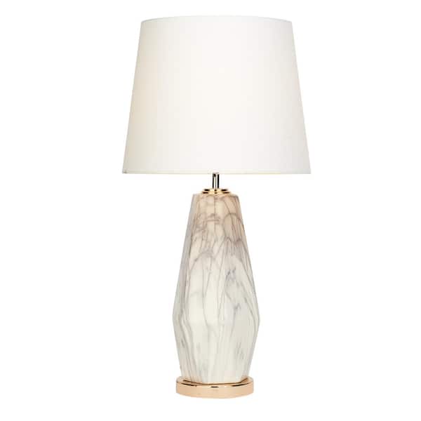 CosmoLiving by Cosmopolitan 30 in. White Ceramic Faux Marble Task and Reading Table Lamp with Gold Base