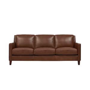 Ashby 85.5 in. W Square Arm 100% Leather Lawson Straight 3-Seater Sofa in Pecan Brown