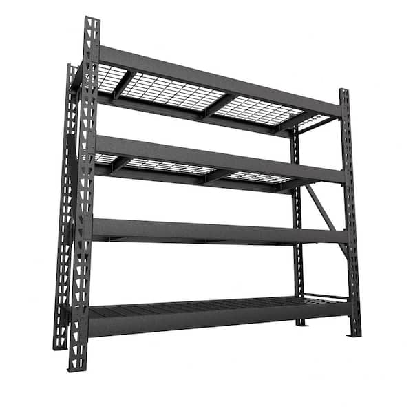 72 in. Tall Black Metal 4-Tier Garage Storage Shelving Unit with Adjustable Shelves (78 in. W x 24 in. D)