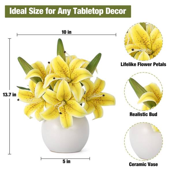13.7 in. Yellow Real Touch Artificial Lily Bouquet, Indoor Decor