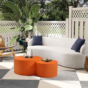 Orange 31.49 in. Nesting Table Handcrafted Relief MDF Outdoor Coffee Tables and 23.62 in. Small Side Table Set of 2