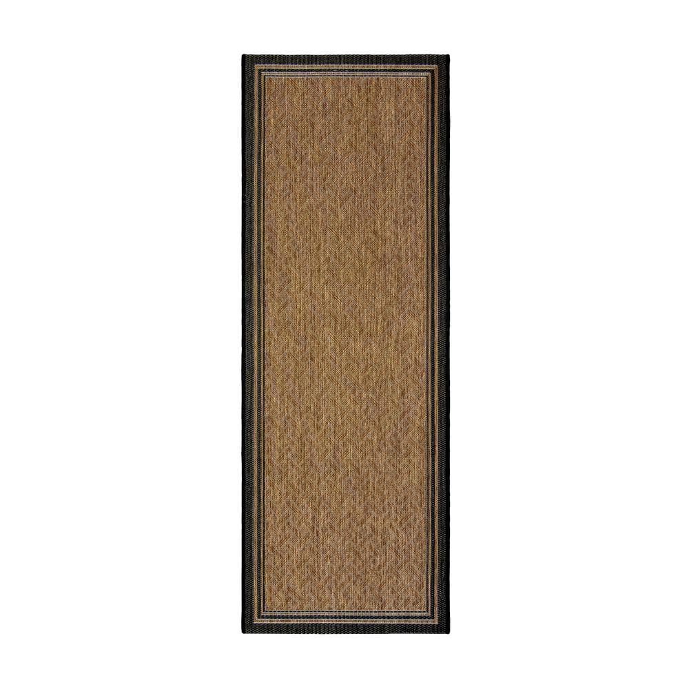 Chestnut and Black Flatwoven Synthetic Runner Rug