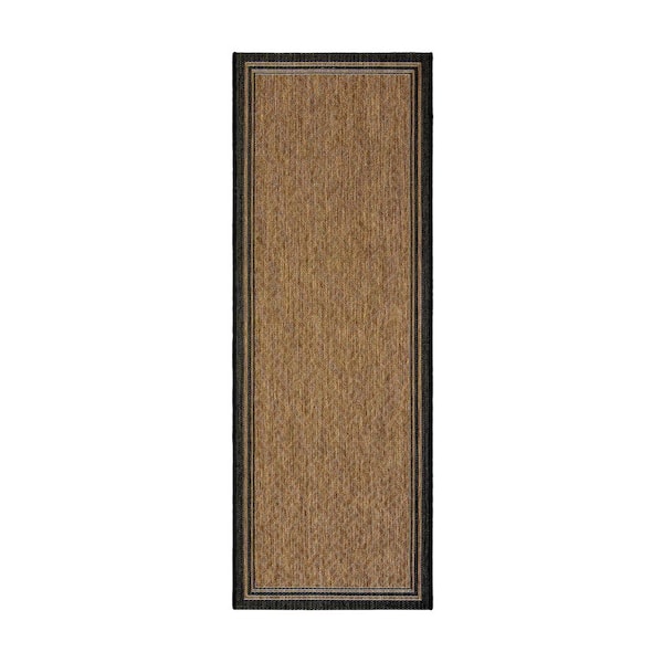 Paseo Soroa Havana/Black 2 ft. x 6 ft. Border Indoor/Outdoor Area Rug