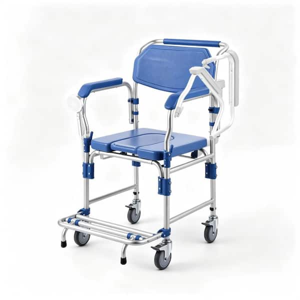 3-in-1 Toilet Safety Commode, 19 in. Wide Toilet Seat in Silver, Drop Armrests, Locking Wheels, 330 lbs. Capacity