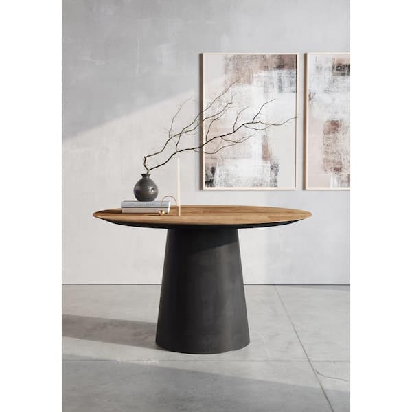 Atelier Solid Wood Top, 51 in. Width Cone Shaped Pedestal, Natural Color Finish Round Dining Table (4-Seaters)