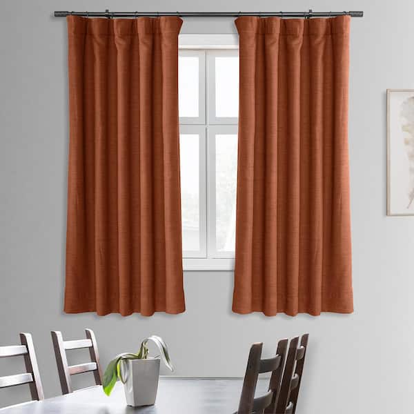 Exclusive Fabrics & Furnishings Persimmon Textured Bellino Room Darkening Curtain - 50 in. W x 63 in. L Rod Pocket with Back Tab Single Curtain Panel