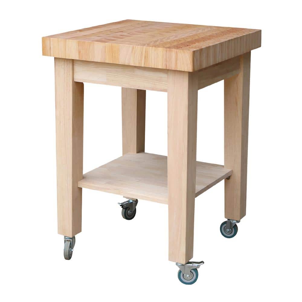 Solid Hardwood Unfinished Traditional Kitchen Island with Casters
